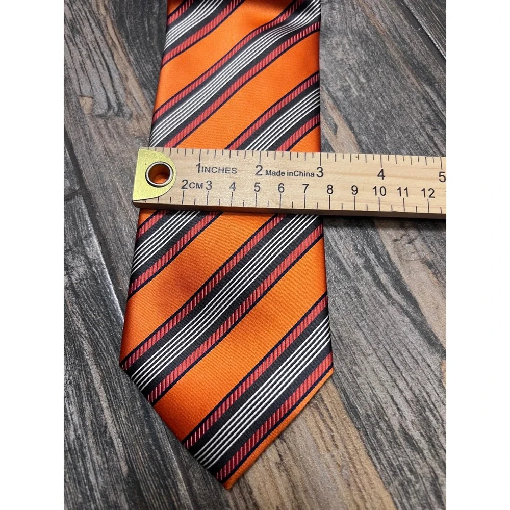 Orange‎ Striped Necktie Mens Microfiber Formal Business Laurant Bennet Milano